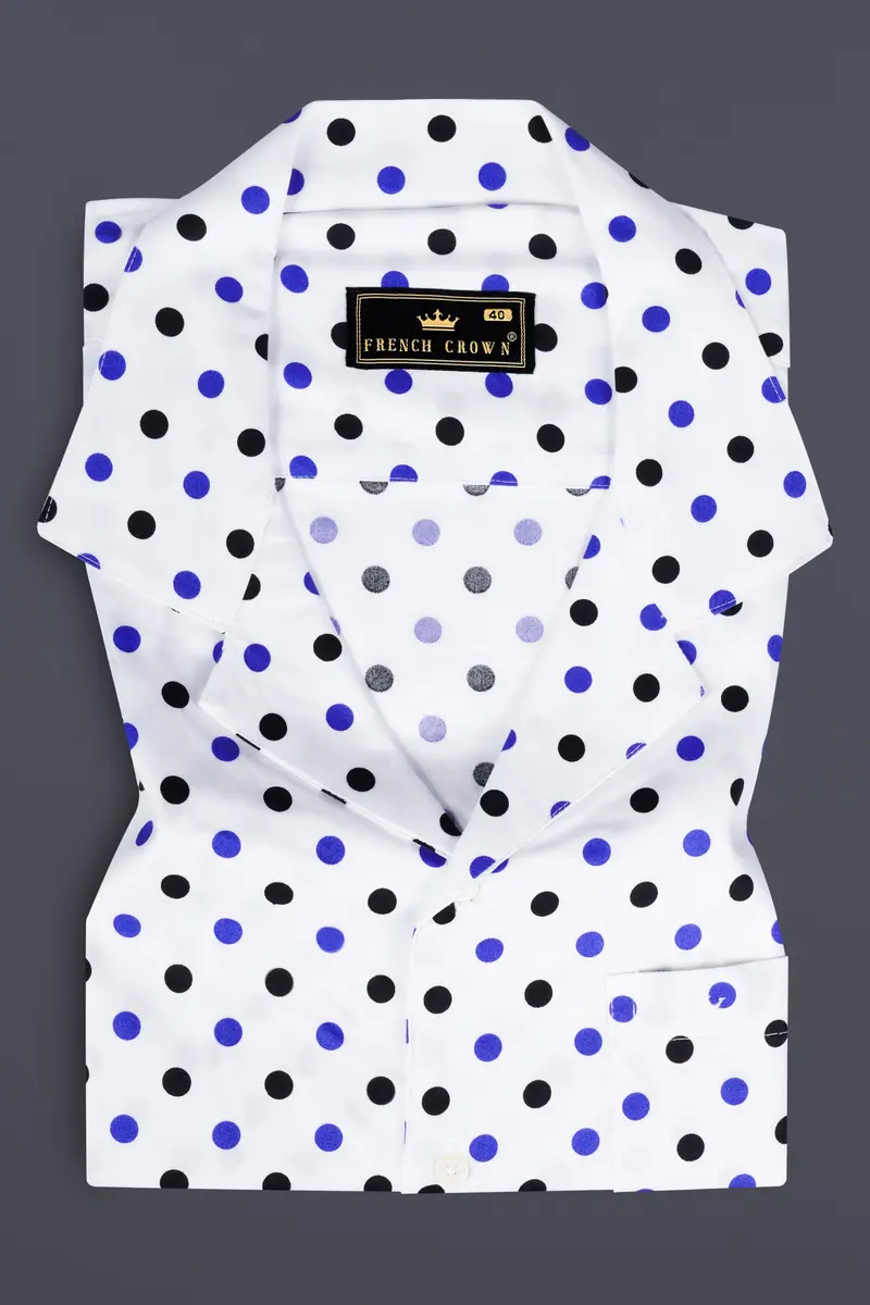 Bright White Polka Dot Printed Super Soft Premium Cotton Shirt 5
