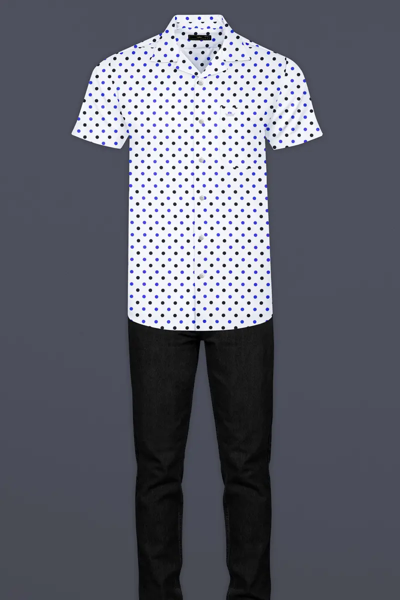 Bright White Polka Dot Printed Super Soft Premium Cotton Shirt 7
