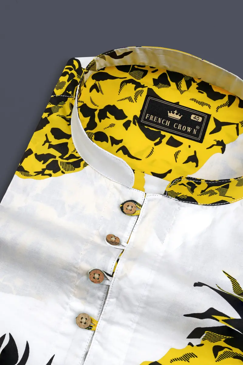 Bright White Premium Cotton Kurta Shirt With Pineapple Prints 4