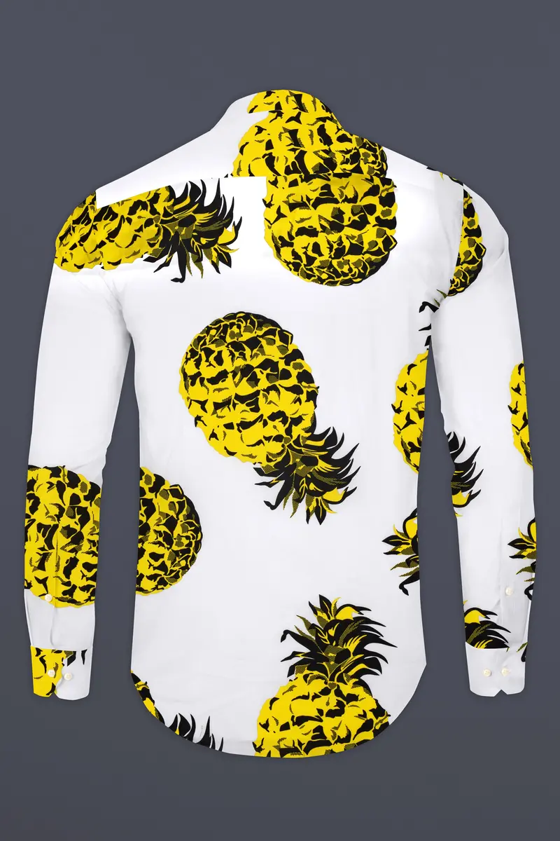 Bright White Premium Cotton Kurta Shirt With Pineapple Prints 6