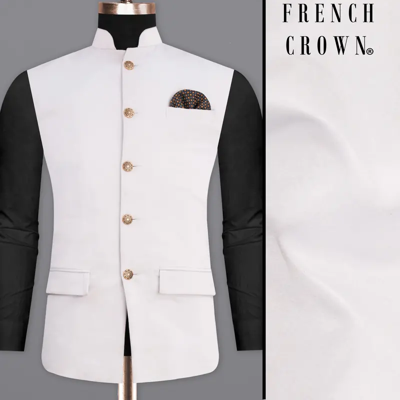 Bright White Premium Velvet Designer Nehru Jacket 1