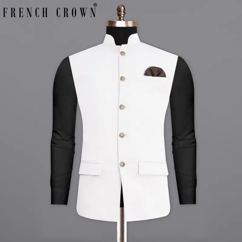 Bright White Premium Velvet Designer Nehru Jacket 10