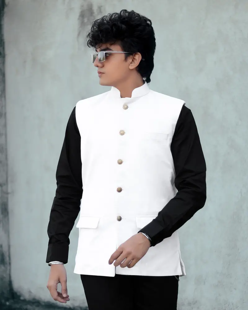Bright White Premium Velvet Designer Nehru Jacket 8