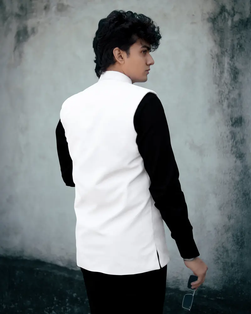 Bright White Premium Velvet Designer Nehru Jacket 9