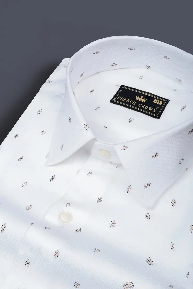 Bright White Printed Dobby Textured Premium Giza Cotton Shirt 1