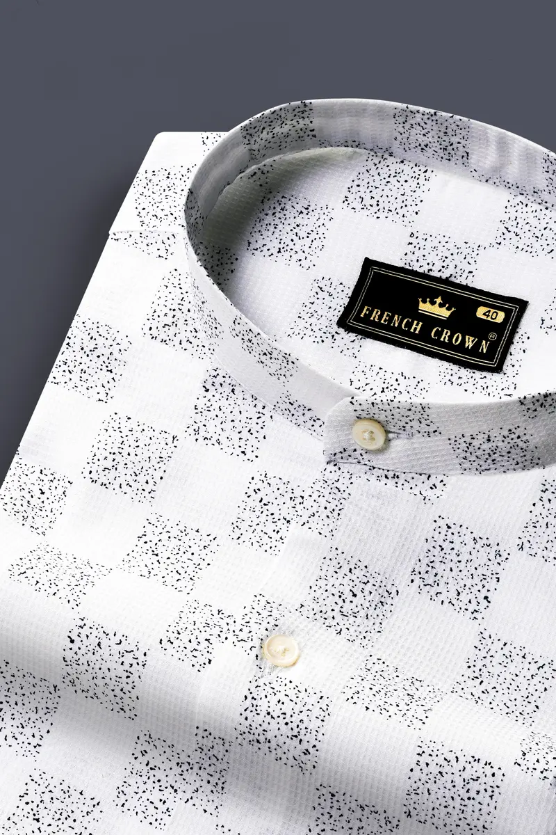 Bright White Printed Dobby Textured Premium Giza Cotton Shirt 1