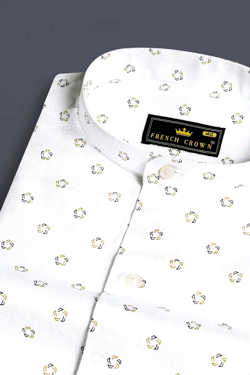 Bright White Printed Dobby Textured Premium Giza Cotton Shirt 1