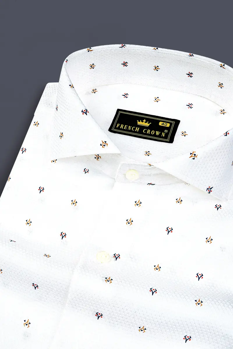 Bright White Printed Dobby Textured Premium Giza Cotton Shirt 1