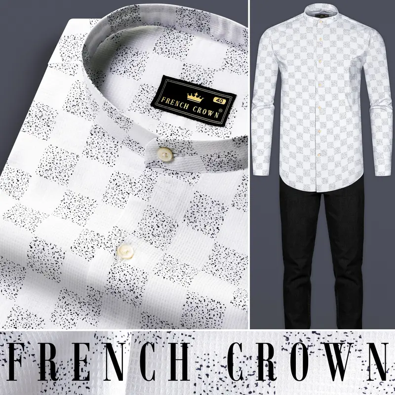 Bright White Printed Dobby Textured Premium Giza Cotton Shirt 10