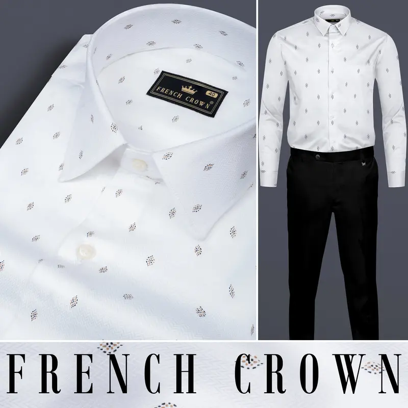 Bright White Printed Dobby Textured Premium Giza Cotton Shirt 10