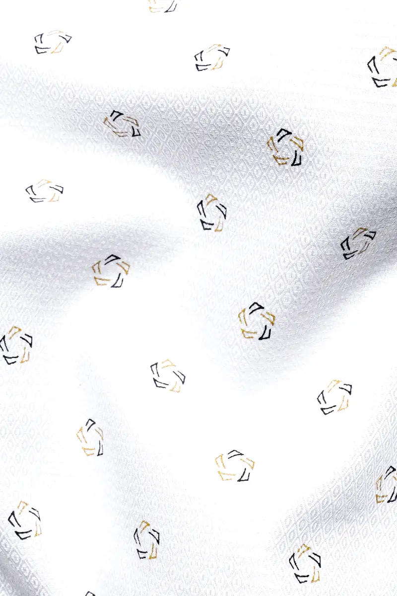 Bright White Printed Dobby Textured Premium Giza Cotton Shirt 2