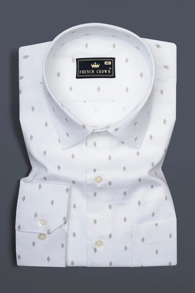 Bright White Printed Dobby Textured Premium Giza Cotton Shirt 3