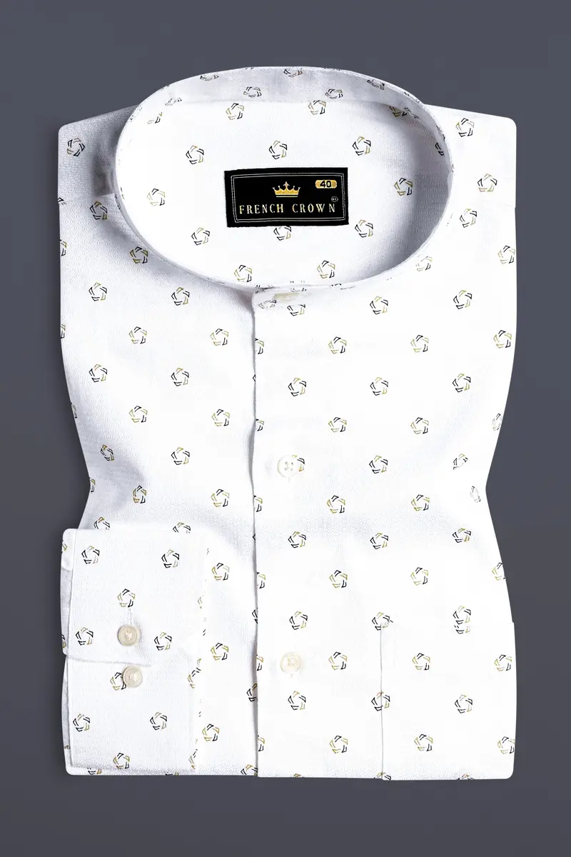 Bright White Printed Dobby Textured Premium Giza Cotton Shirt 3