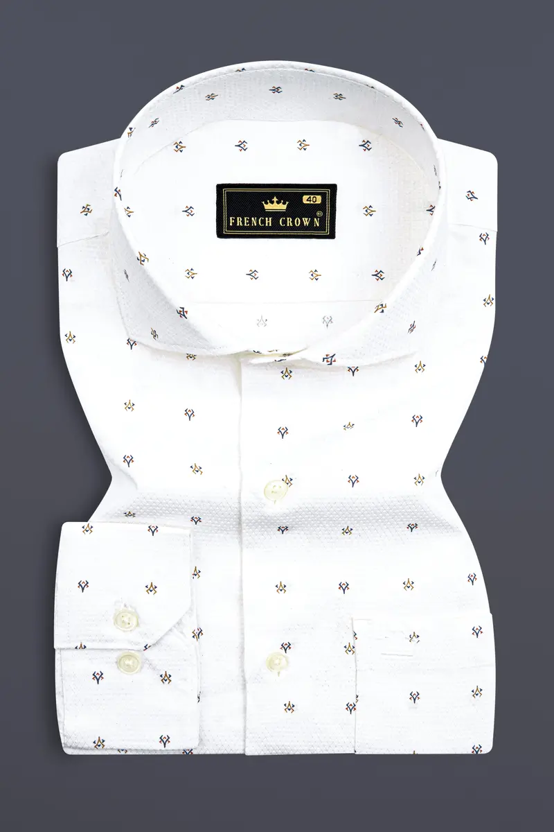 Bright White Printed Dobby Textured Premium Giza Cotton Shirt 3