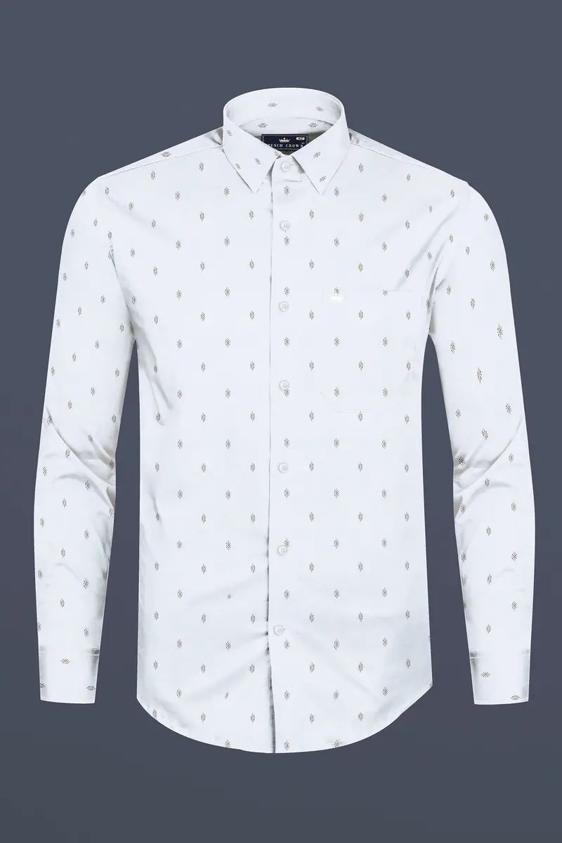Bright White Printed Dobby Textured Premium Giza Cotton Shirt 4