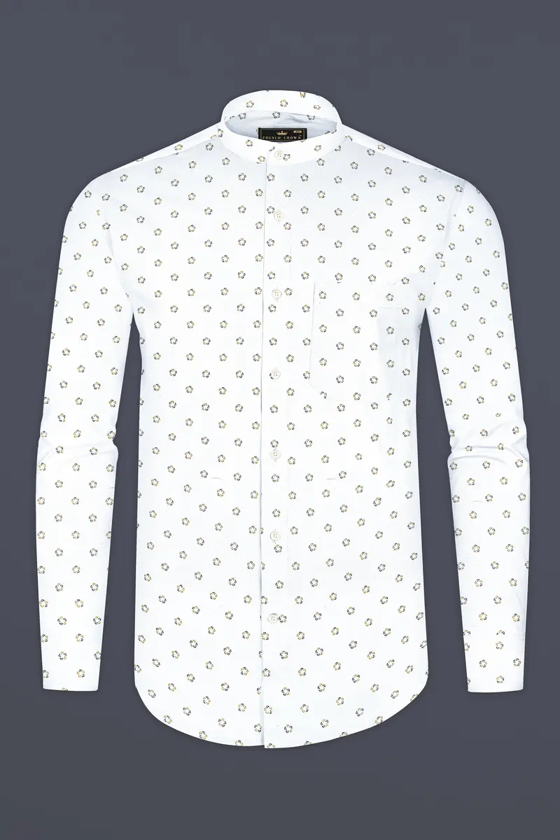 Bright White Printed Dobby Textured Premium Giza Cotton Shirt 4