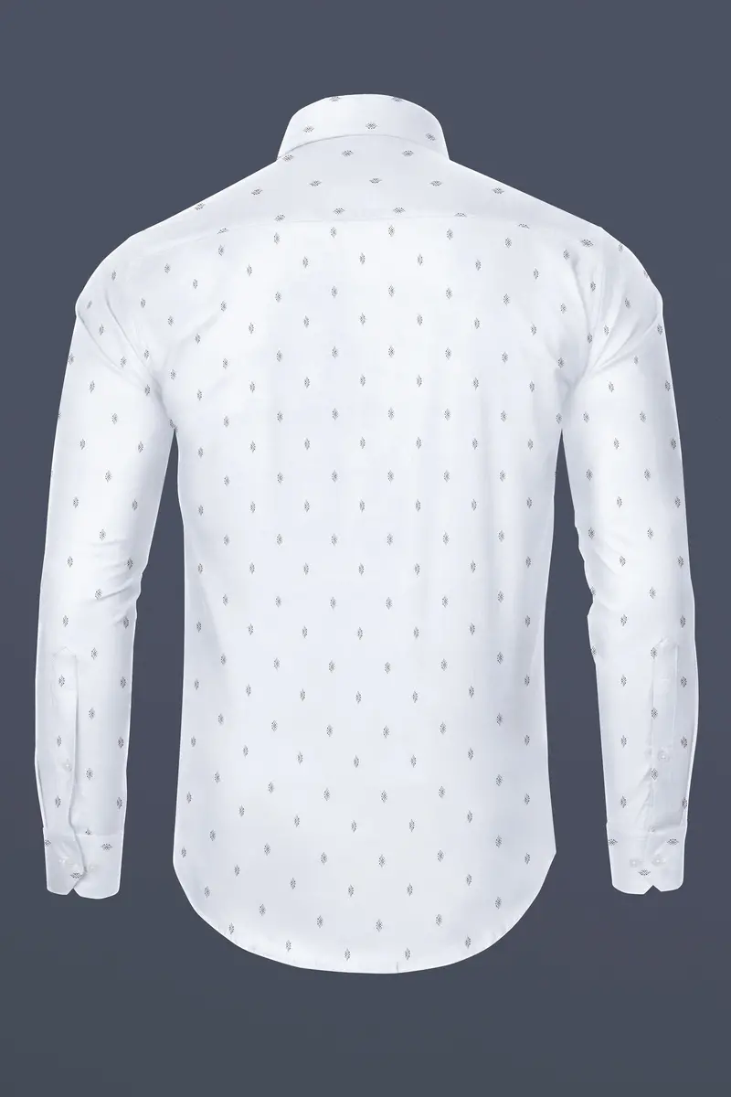 Bright White Printed Dobby Textured Premium Giza Cotton Shirt 5