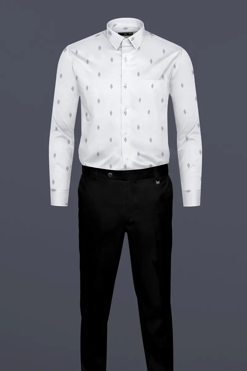 Bright White Printed Dobby Textured Premium Giza Cotton Shirt 6