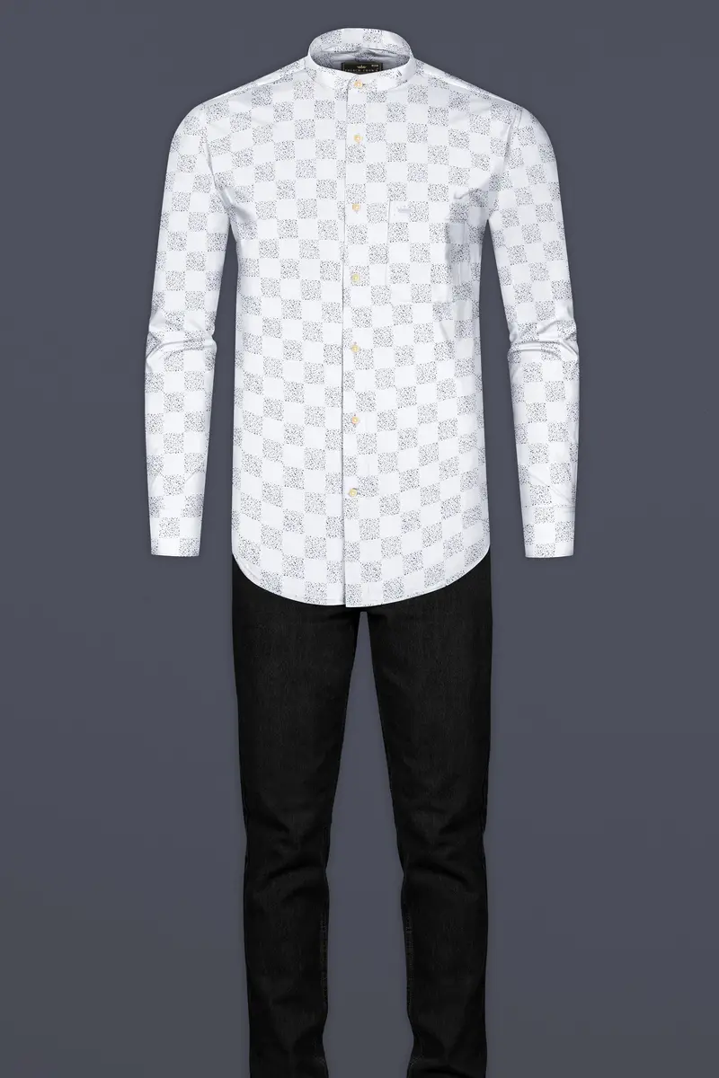 Bright White Printed Dobby Textured Premium Giza Cotton Shirt 6