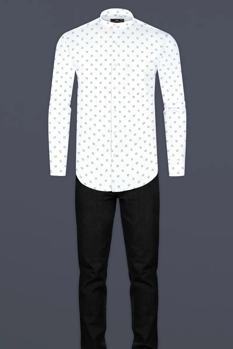 Bright White Printed Dobby Textured Premium Giza Cotton Shirt 6