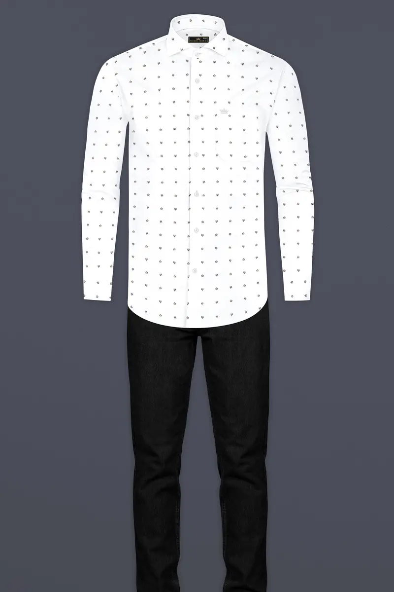 Bright White Printed Dobby Textured Premium Giza Cotton Shirt 6