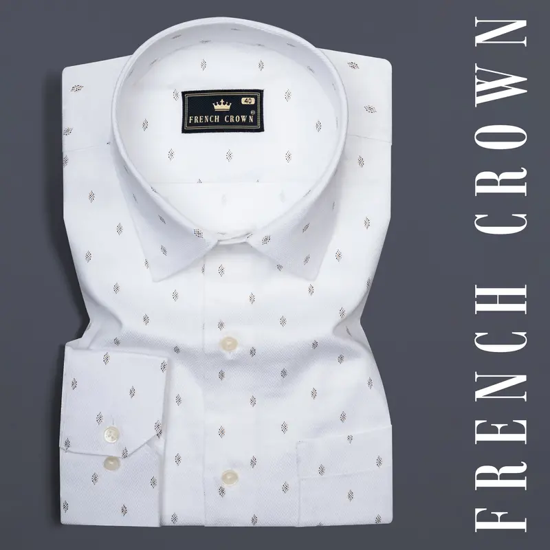 Bright White Printed Dobby Textured Premium Giza Cotton Shirt 7