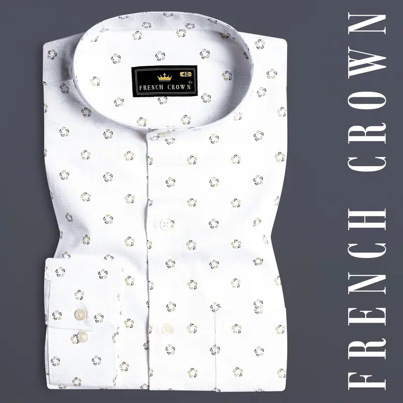 Bright White Printed Dobby Textured Premium Giza Cotton Shirt 7