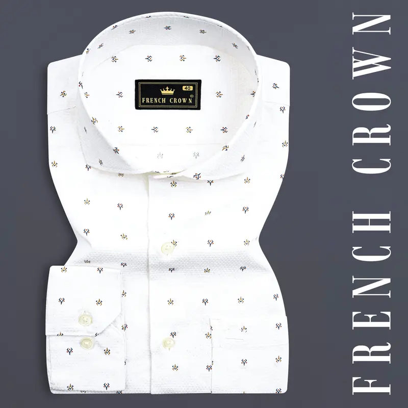 Bright White Printed Dobby Textured Premium Giza Cotton Shirt 7