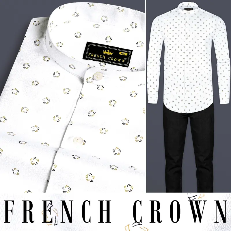 Bright White Printed Dobby Textured Premium Giza Cotton Shirt 8