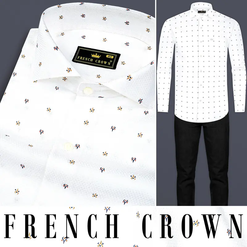 Bright White Printed Dobby Textured Premium Giza Cotton Shirt 8