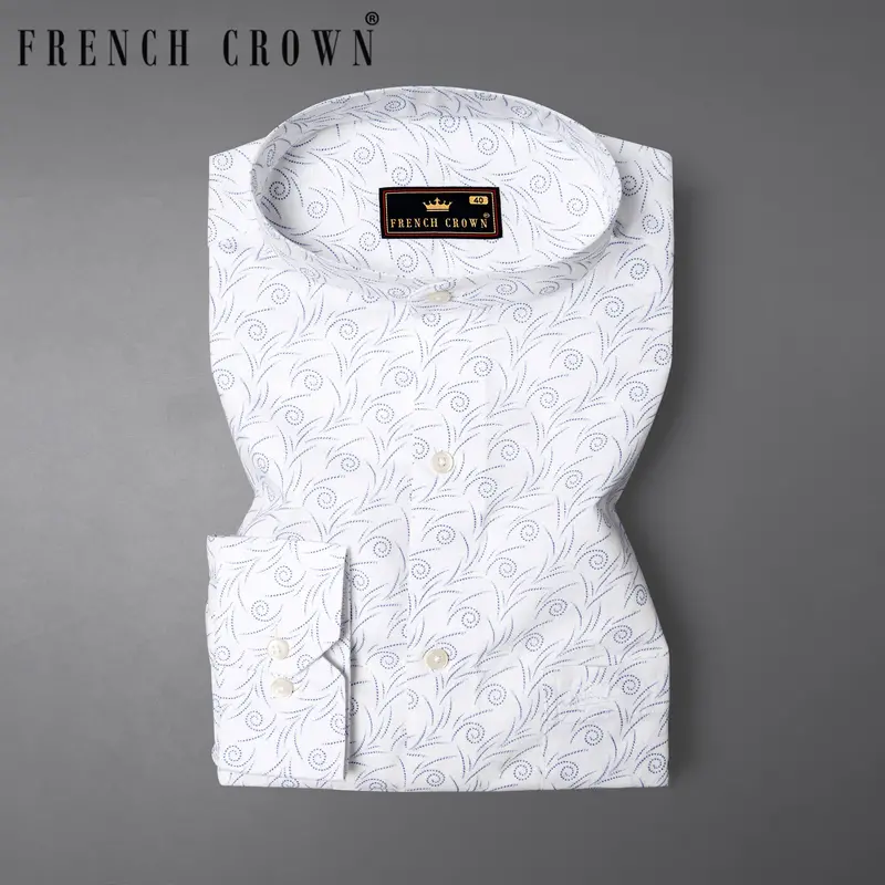 Bright White Printed Luxurious Linen Shirt 1