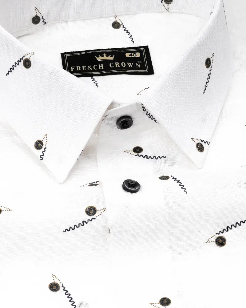 Bright White Printed Luxurious Linen Shirt 1