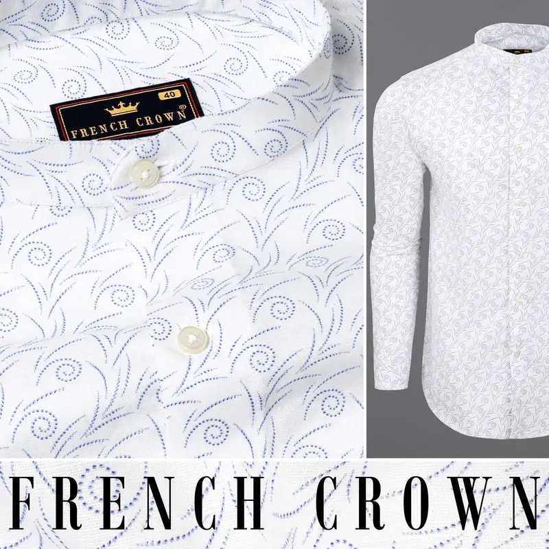 Bright White Printed Luxurious Linen Shirt 10