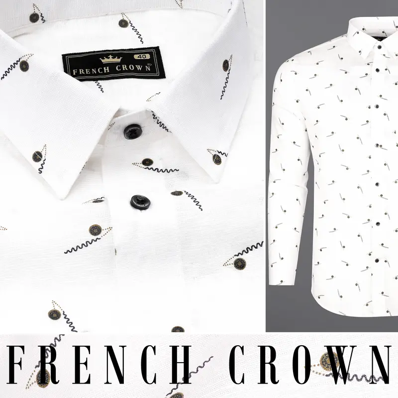 Bright White Printed Luxurious Linen Shirt 10