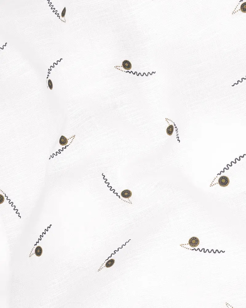 Bright White Printed Luxurious Linen Shirt 2