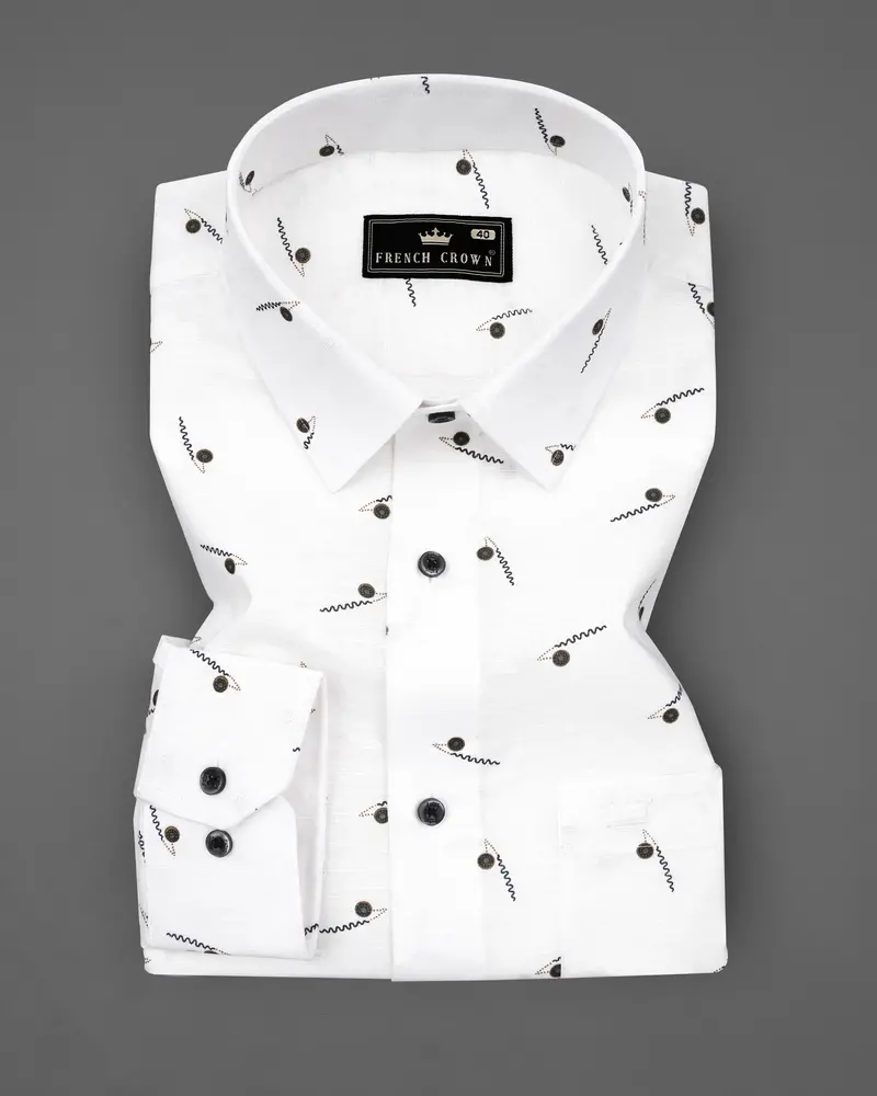 Bright White Printed Luxurious Linen Shirt 3