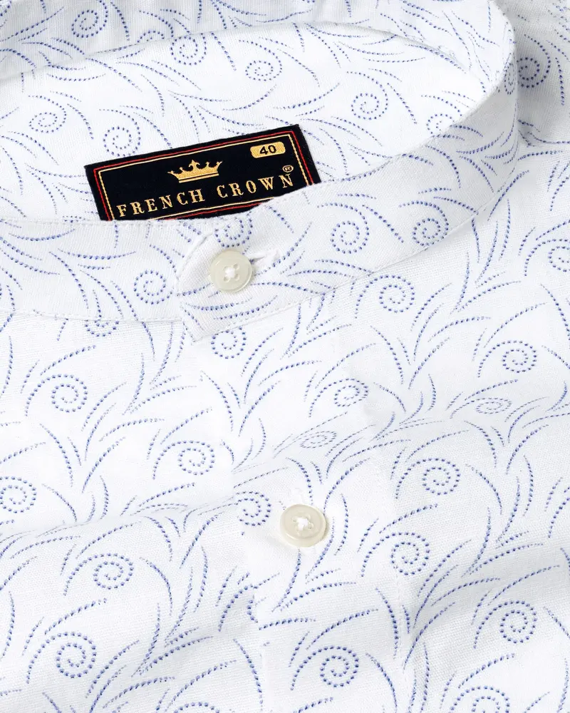 Bright White Printed Luxurious Linen Shirt 4