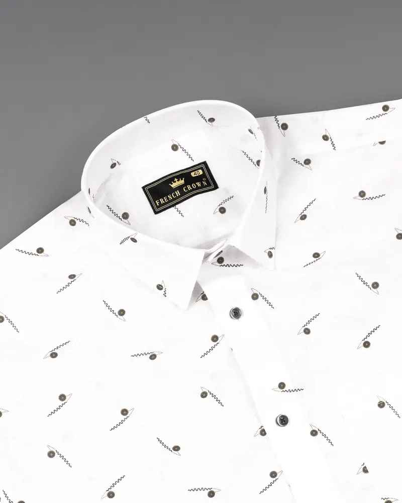 Bright White Printed Luxurious Linen Shirt 4