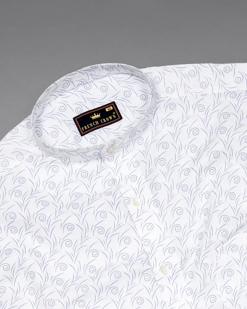 Bright White Printed Luxurious Linen Shirt 5