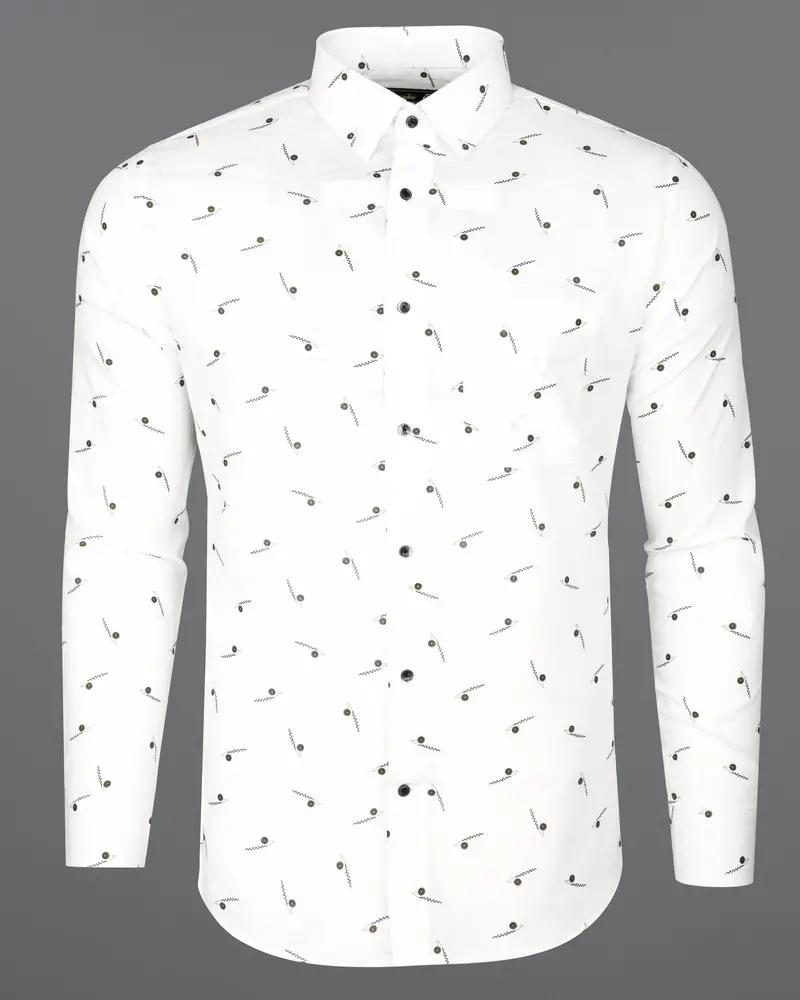 Bright White Printed Luxurious Linen Shirt 5