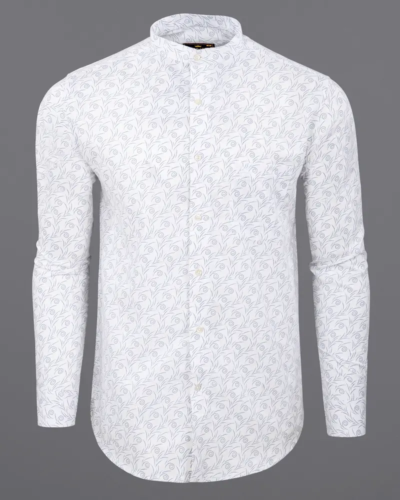 Bright White Printed Luxurious Linen Shirt 6