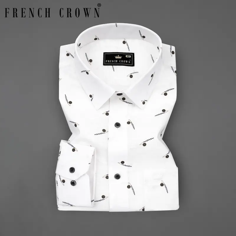Bright White Printed Luxurious Linen Shirt 7