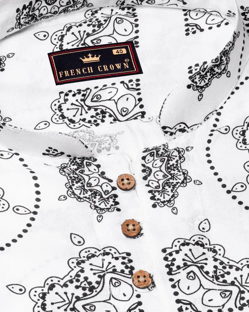 Bright White Printed Premium Cotton Kurta Shirt 4