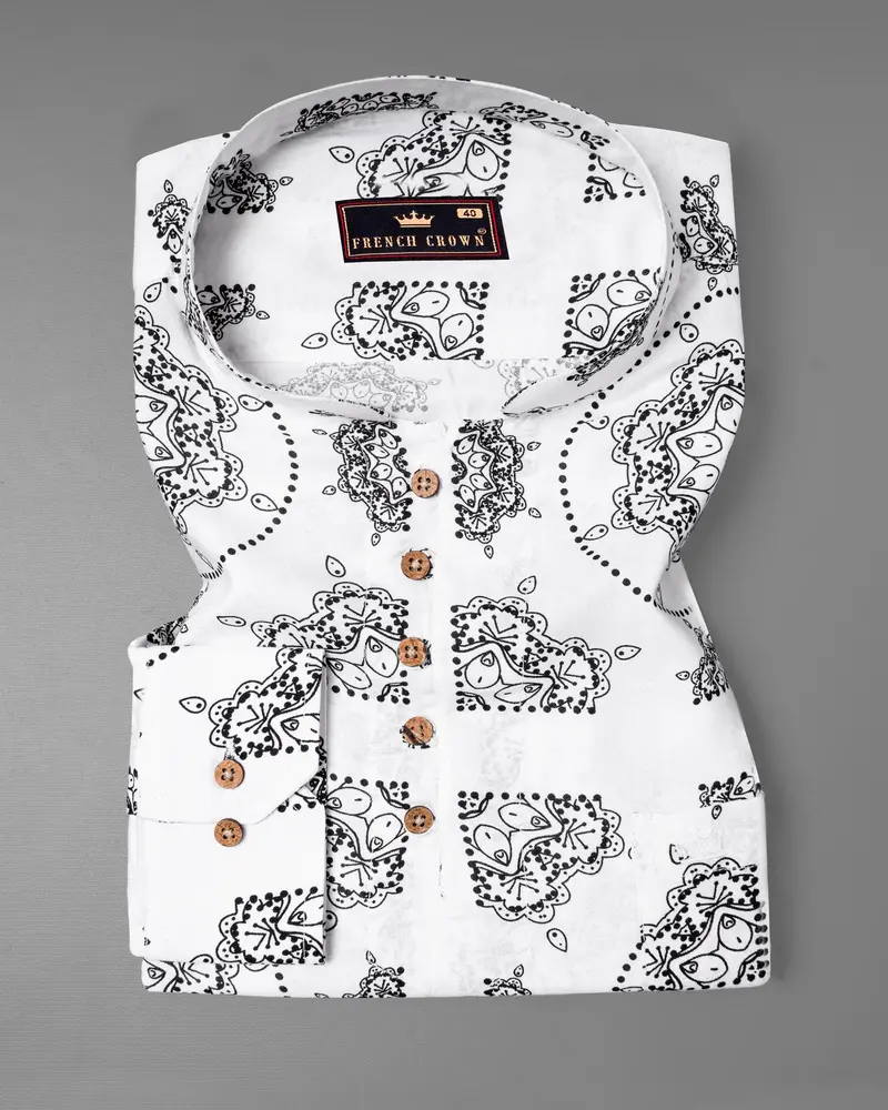 Bright White Printed Premium Cotton Kurta Shirt 5