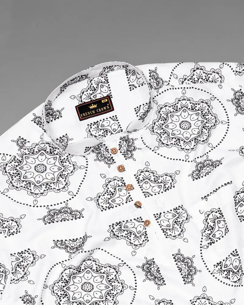 Bright White Printed Premium Cotton Kurta Shirt 6