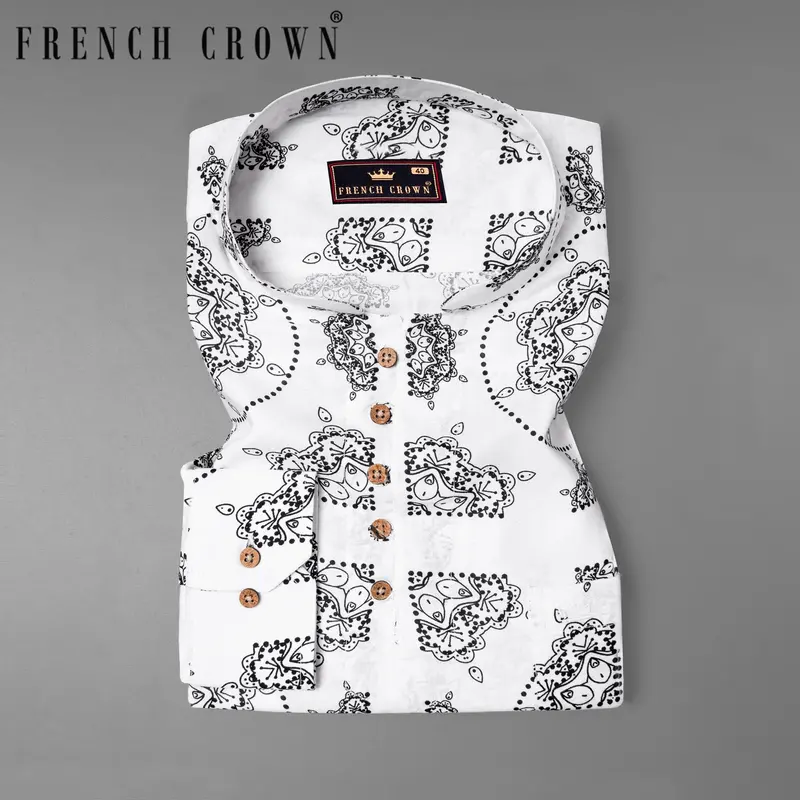 Bright White Printed Premium Cotton Kurta Shirt 8