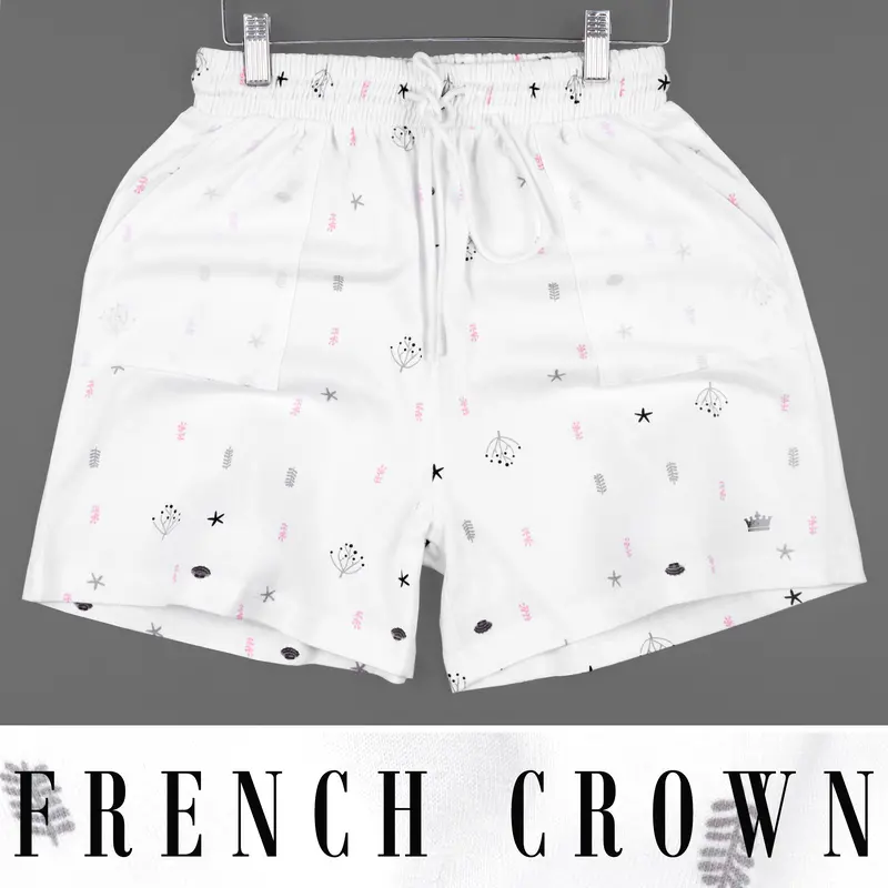 Bright White Printed Premium Cotton  Shorts 1