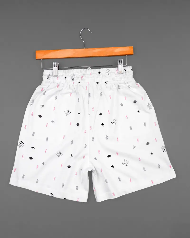 Bright White Printed Premium Cotton Shorts 4