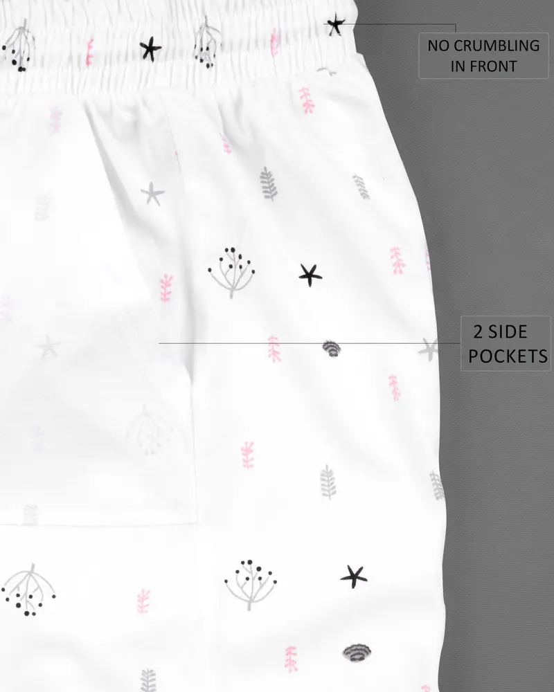 Bright White Printed Premium Cotton Shorts 5