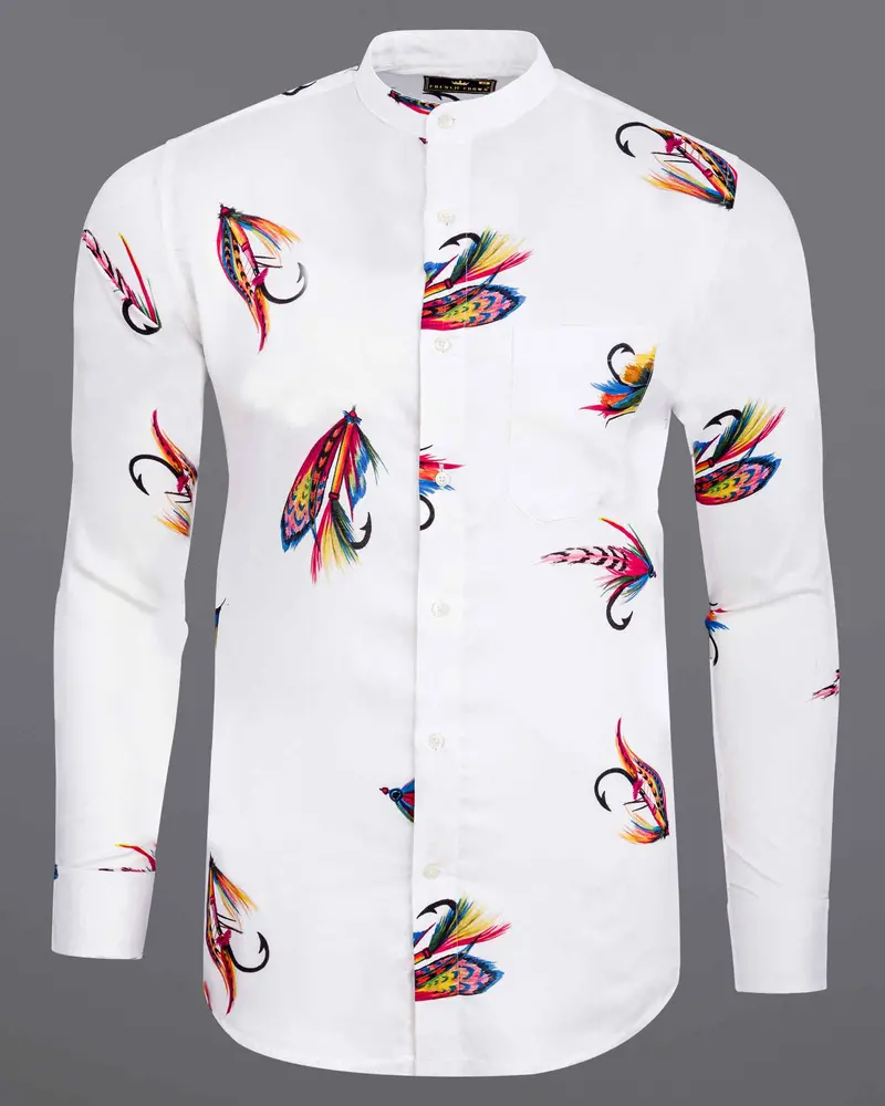 Bright White Printed Premium Tencel Shirt 1